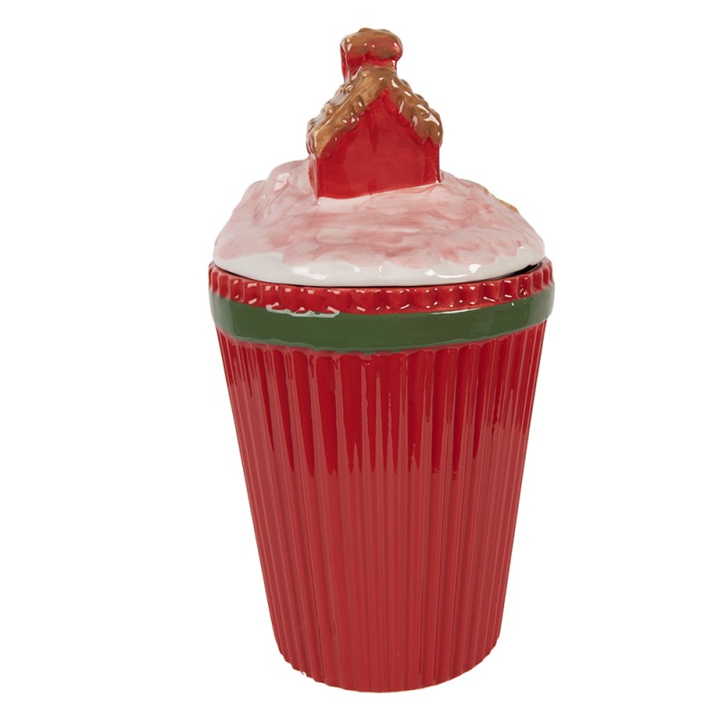 Clayre & Eef Couvercle de pot de stockage 16x14x27 cm Rouge Céramique