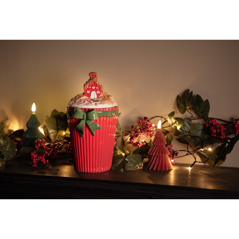 Clayre & Eef Couvercle de pot de stockage 16x14x27 cm Rouge Céramique