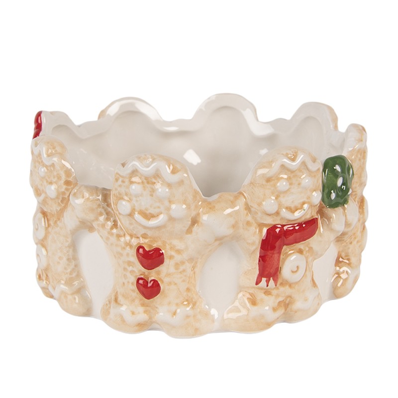 Clayre & Eef Kom Ø 14x7 cm Bruin Beige Keramiek Gingerbread man