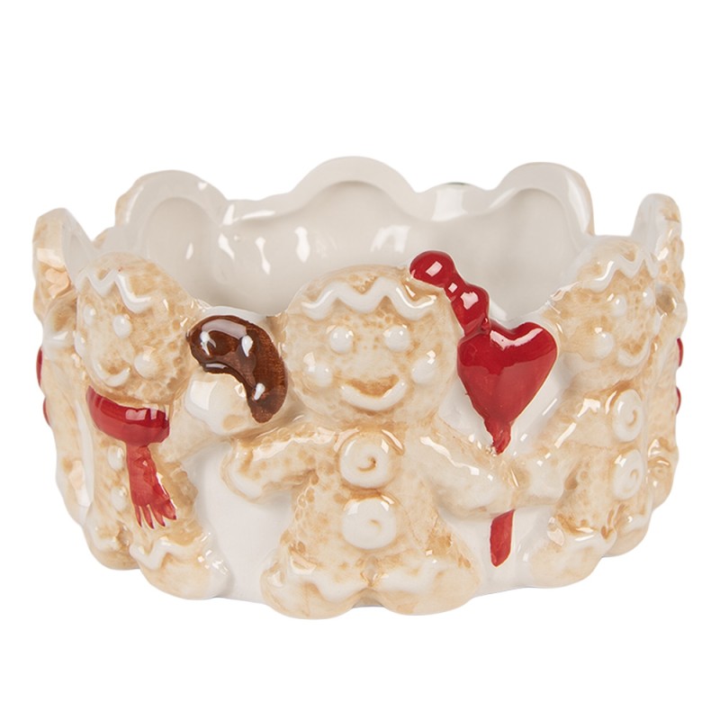 Clayre & Eef Kom Ø 14x7 cm Bruin Beige Keramiek Gingerbread man