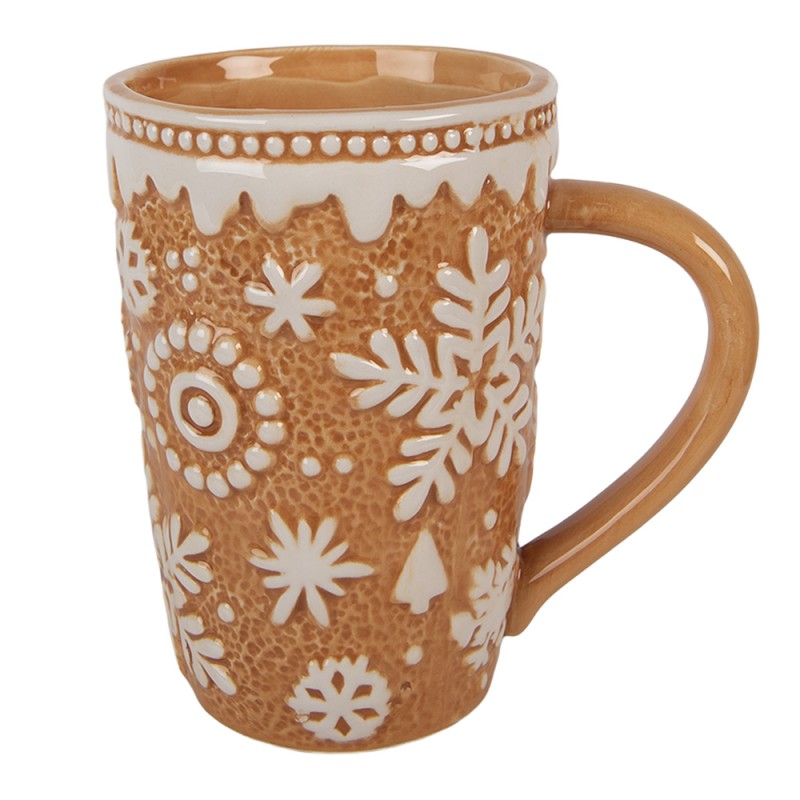 Clayre & Eef Mug 575 ml Marron Céramique Flocons de neige