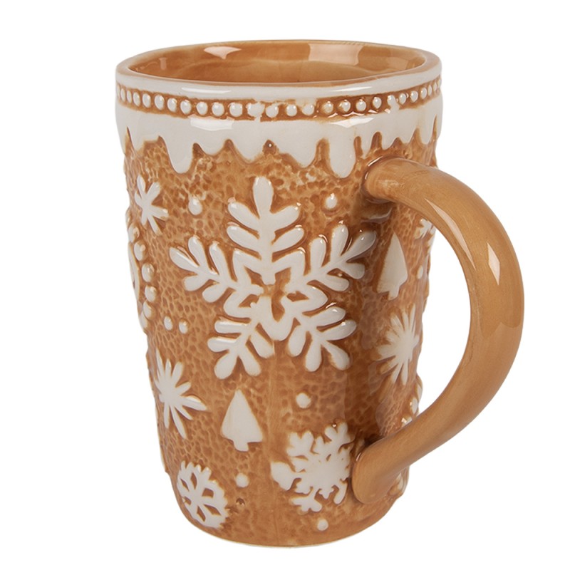 Clayre & Eef Mug 575 ml Marron Céramique Flocons de neige