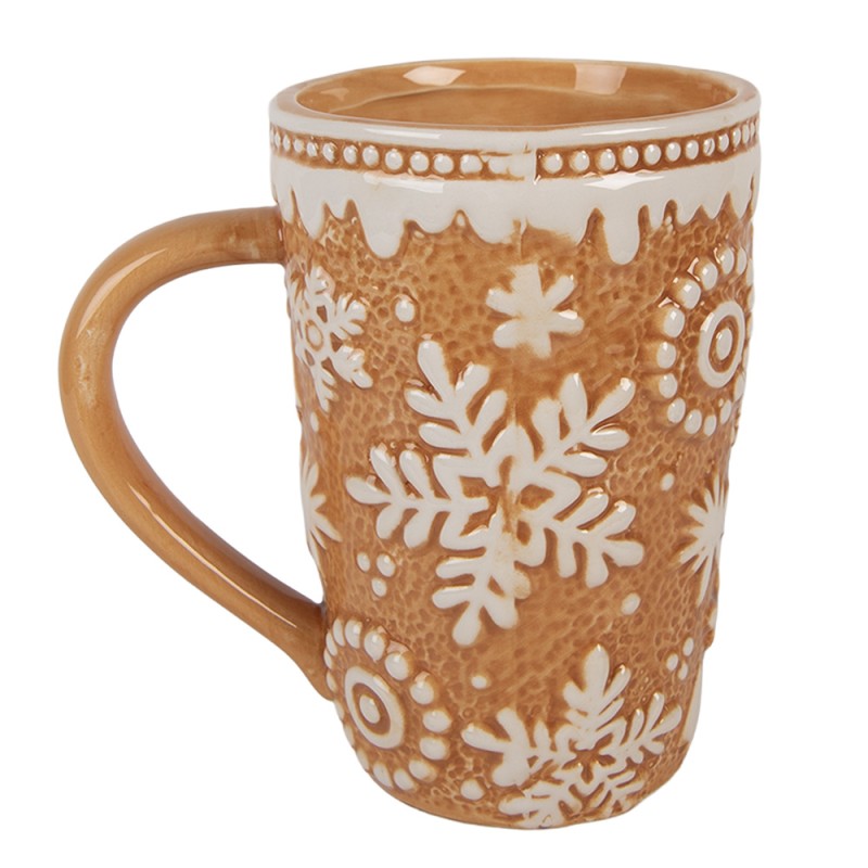 Clayre & Eef Mug 575 ml Marron Céramique Flocons de neige