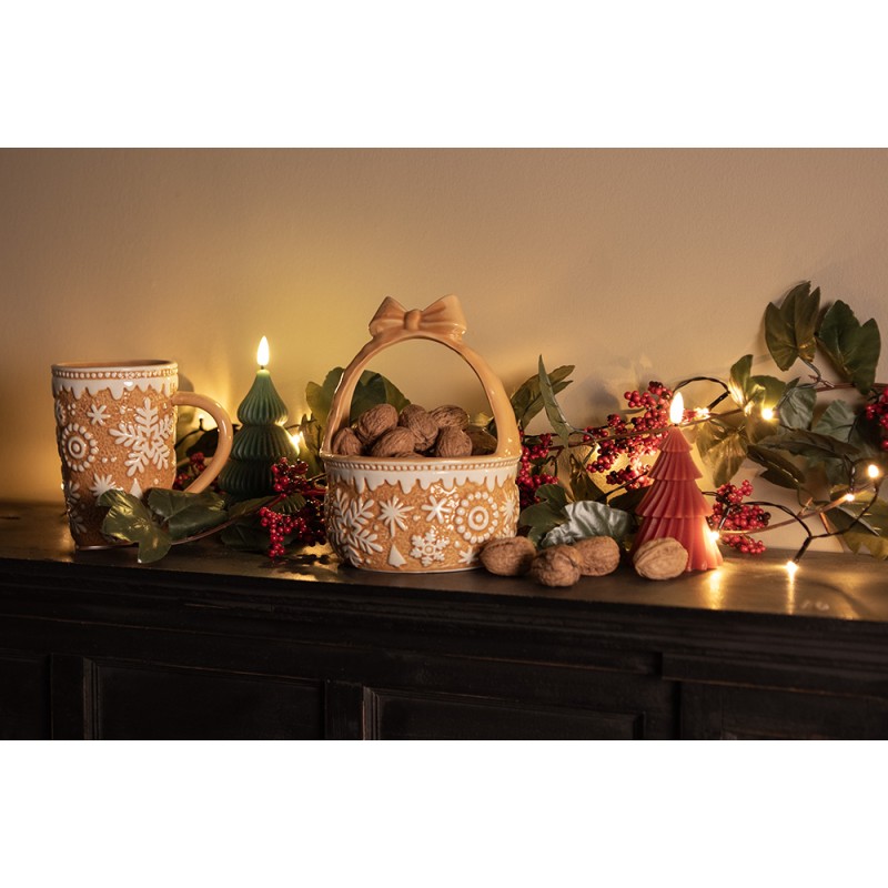 Clayre & Eef Mug 575 ml Marron Céramique Flocons de neige