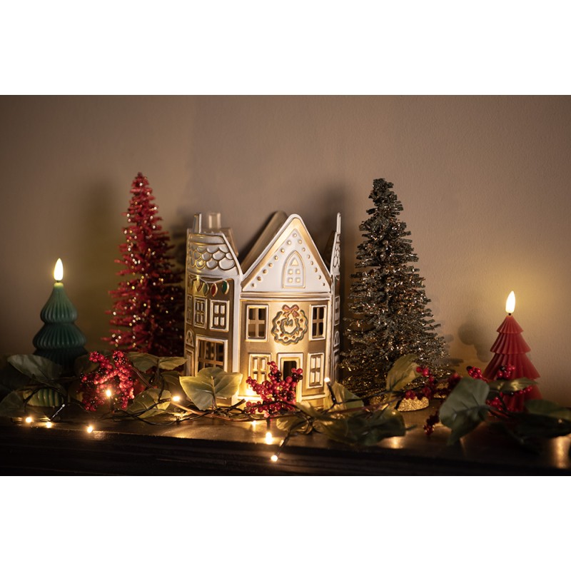 Clayre & Eef Tealight Holder House Ø 18x22 cm Beige Metal