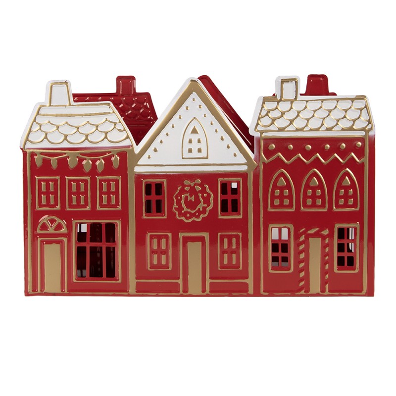 Clayre & Eef Waxinelichthouder Huis 38x13x25 cm Rood Metaal