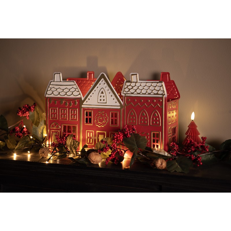 Clayre & Eef Waxinelichthouder Huis 38x13x25 cm Rood Metaal