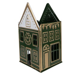 Clayre & Eef Portacandela Casa 14x12x25 cm Verde Metallo