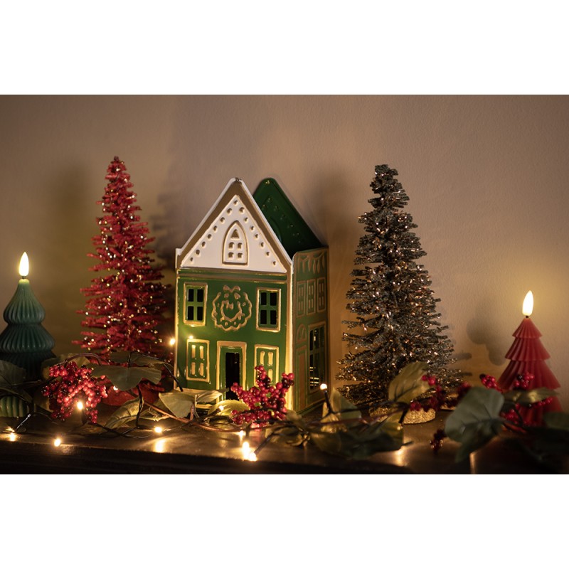 Clayre & Eef Tealight Holder House 14x12x25 cm Green Metal