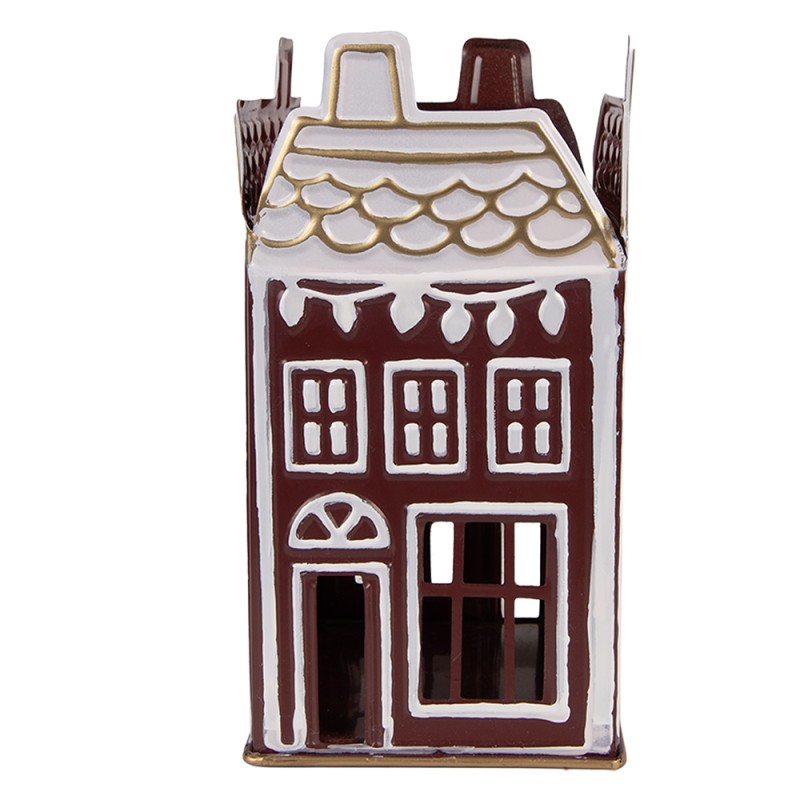 Clayre & Eef Portacandela Casa 12x12x22 cm Rosso Metallo