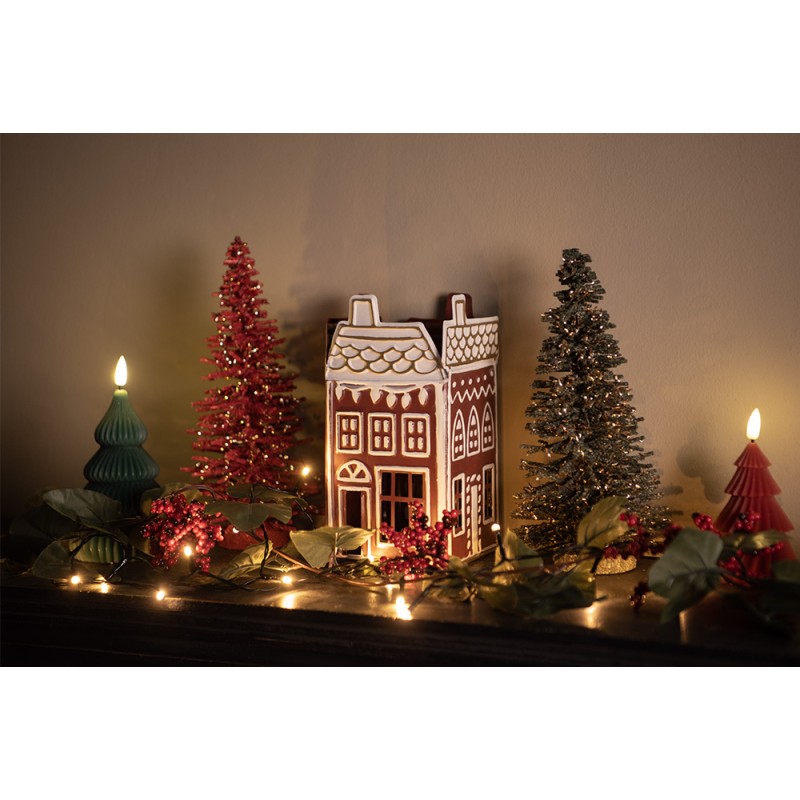 Clayre & Eef Portacandela Casa 12x12x22 cm Rosso Metallo