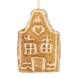 Clayre & Eef Weihnachtsanhänger Lebkuchenhaus 4x3x6 cm Braun Keramik