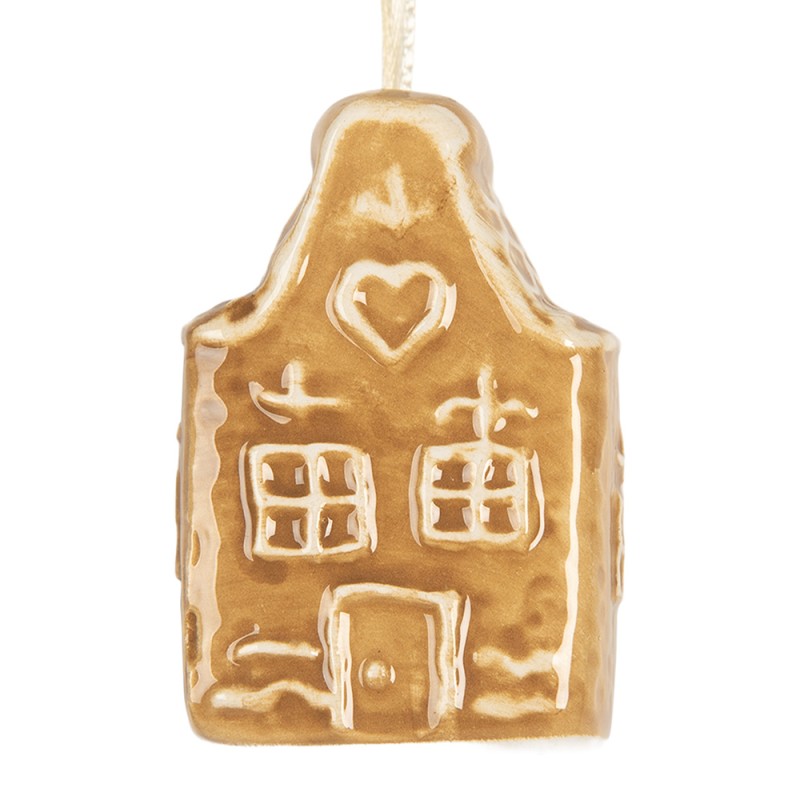 Clayre & Eef Weihnachtsanhänger Lebkuchenhaus 4x3x6 cm Braun Keramik