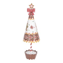 Clayre & Eef Weihnachtsdekorationsfigur Weihnachtsbaum Ø 11x37 cm Braun Weiß Metall Pfefferkuchenmann