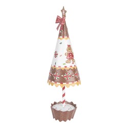Clayre & Eef Weihnachtsdekorationsfigur Weihnachtsbaum Ø 11x37 cm Braun Weiß Metall Pfefferkuchenmann