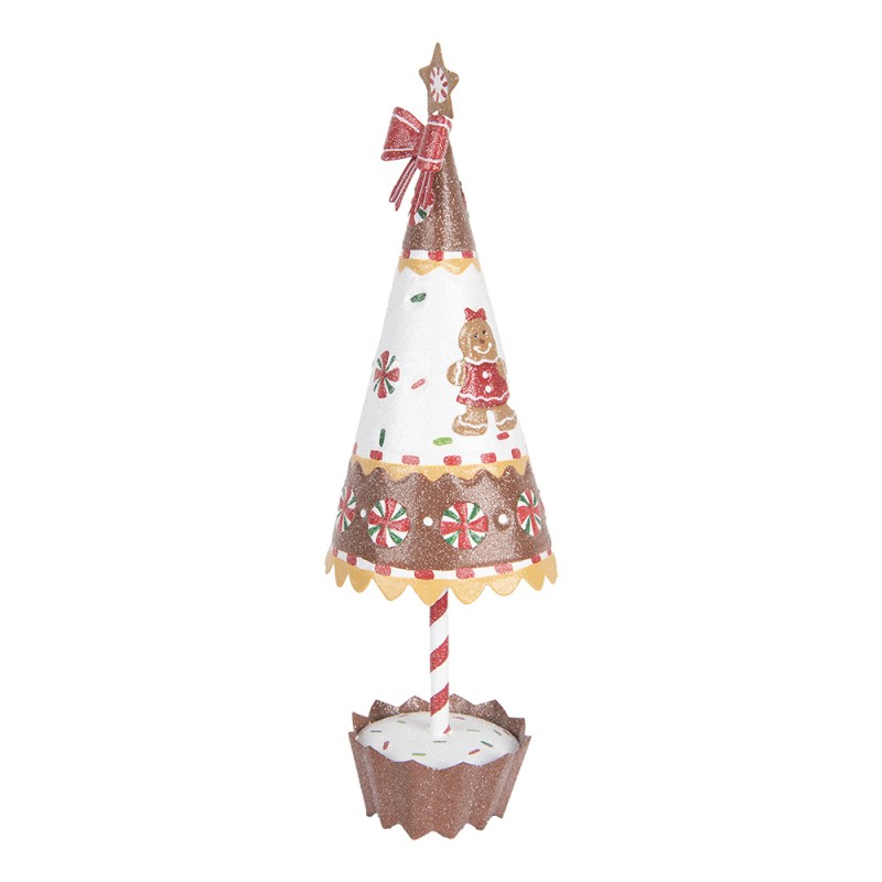 Clayre & Eef Weihnachtsdekorationsfigur Weihnachtsbaum Ø 11x37 cm Braun Weiß Metall Pfefferkuchenmann