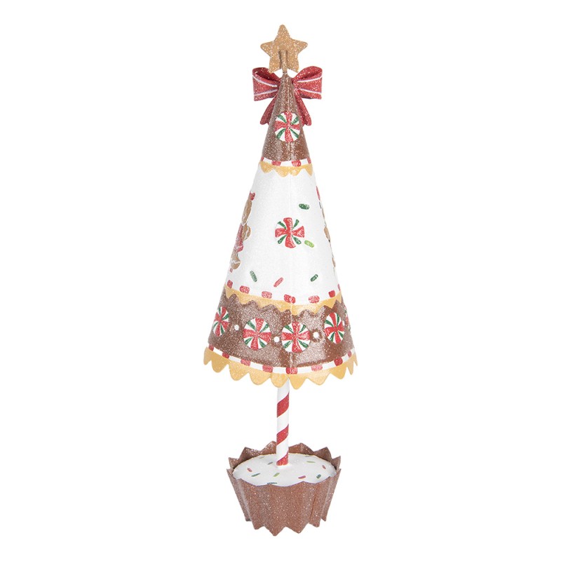 Clayre & Eef Weihnachtsdekorationsfigur Weihnachtsbaum Ø 11x37 cm Braun Weiß Metall Pfefferkuchenmann