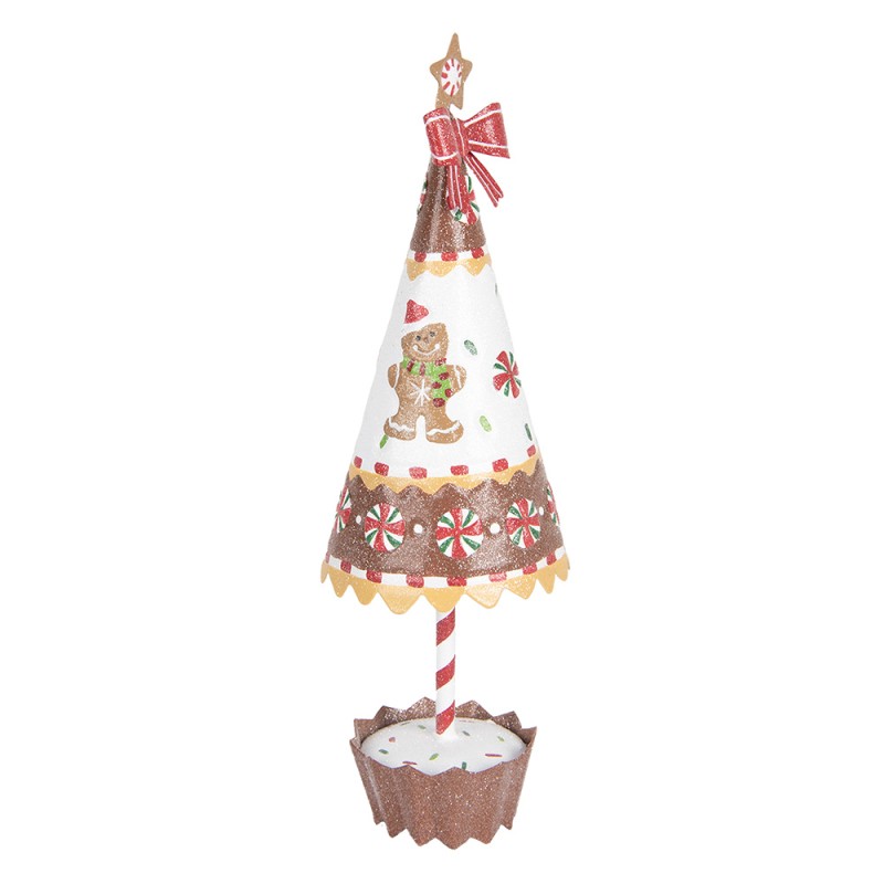 Clayre & Eef Weihnachtsdekorationsfigur Weihnachtsbaum Ø 11x37 cm Braun Weiß Metall Pfefferkuchenmann