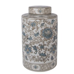 Clayre & Eef Vaas met Deksel Ø 18x30 cm Wit Blauw Keramiek