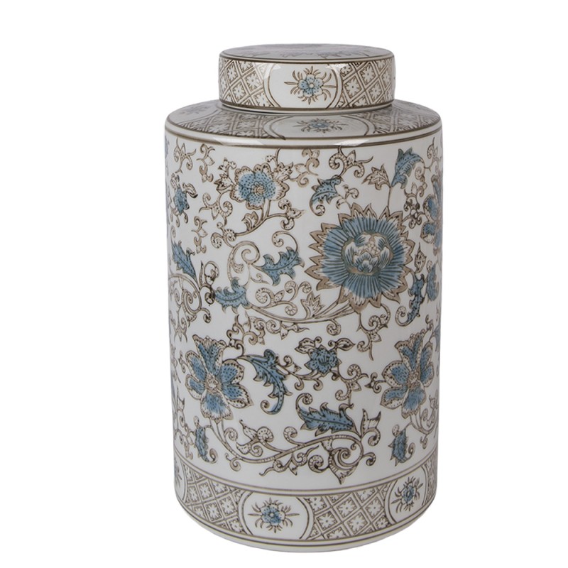 Clayre & Eef Vaas met Deksel Ø 18x30 cm Wit Blauw Keramiek Clayre & Eef Vaas met Deksel Ø 18x30 cm Wit Blauw Keramiek