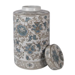 Clayre & Eef Vase avec Couvercle Ø 18x30 cm Blanc Bleu Céramique
