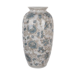 Clayre & Eef Vase 19x10x38 cm Weiß Blau Keramik