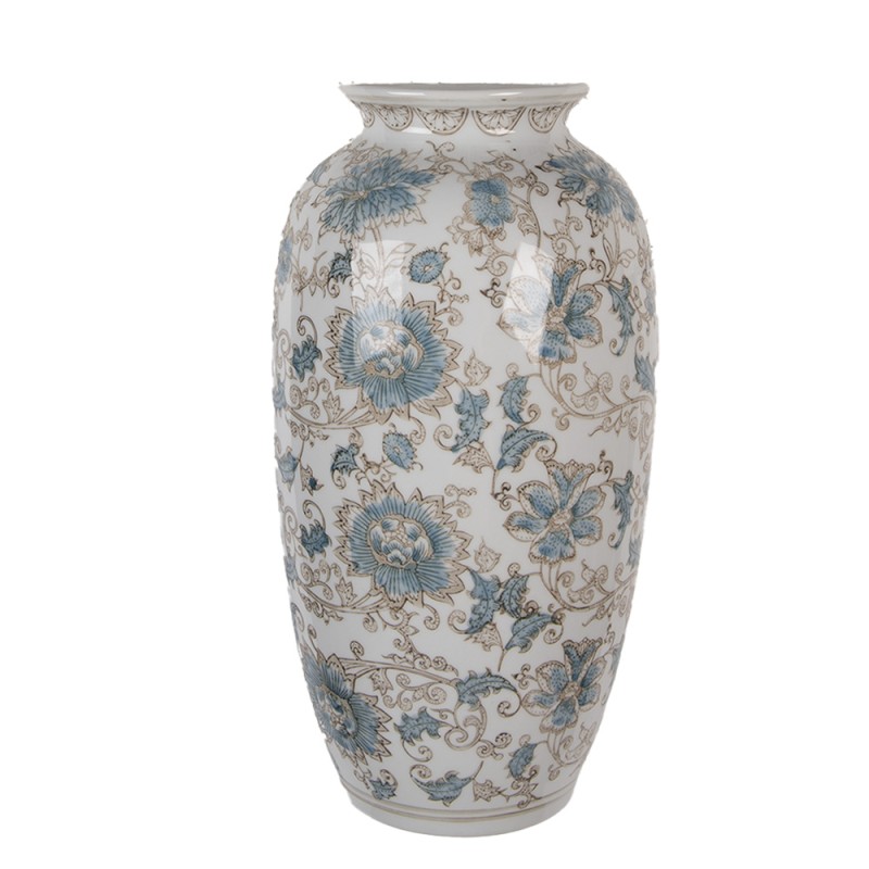 Clayre & Eef Vase 19x10x38 cm Weiß Blau Keramik Clayre & Eef Vase 19x10x38 cm Weiß Blau Keramik
