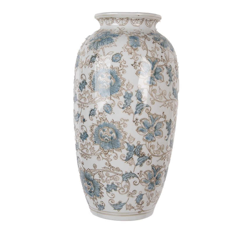 Clayre & Eef Vase 19x10x38 cm Weiß Blau Keramik Clayre & Eef Vase 19x10x38 cm Weiß Blau Keramik