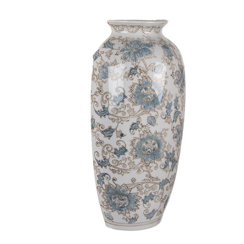 Clayre & Eef Vase 19x10x38 cm Weiß Blau Keramik Clayre & Eef Vase 19x10x38 cm Weiß Blau Keramik