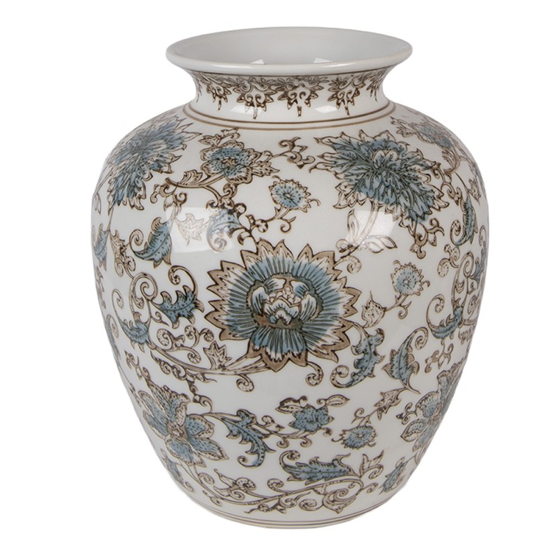 Clayre & Eef Vase Ø 22x25 cm Weiß Blau Keramik Clayre & Eef Vase Ø 22x25 cm Weiß Blau Keramik