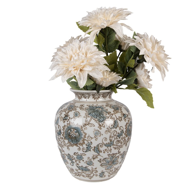 Clayre & Eef Vase Ø 22x25 cm Weiß Blau Keramik Clayre & Eef Vase Ø 22x25 cm Weiß Blau Keramik