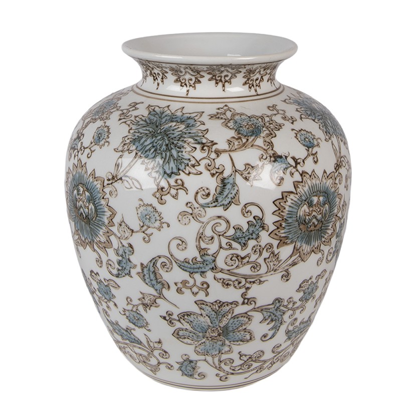 Clayre & Eef Vase Ø 22x25 cm Weiß Blau Keramik Clayre & Eef Vase Ø 22x25 cm Weiß Blau Keramik