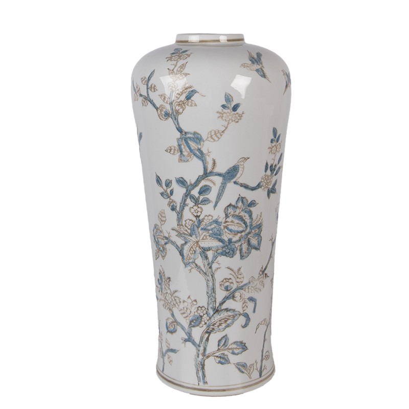 Clayre & Eef Vase Ø 17x39 cm Weiß Blau Keramik Clayre & Eef Vase Ø 17x39 cm Weiß Blau Keramik