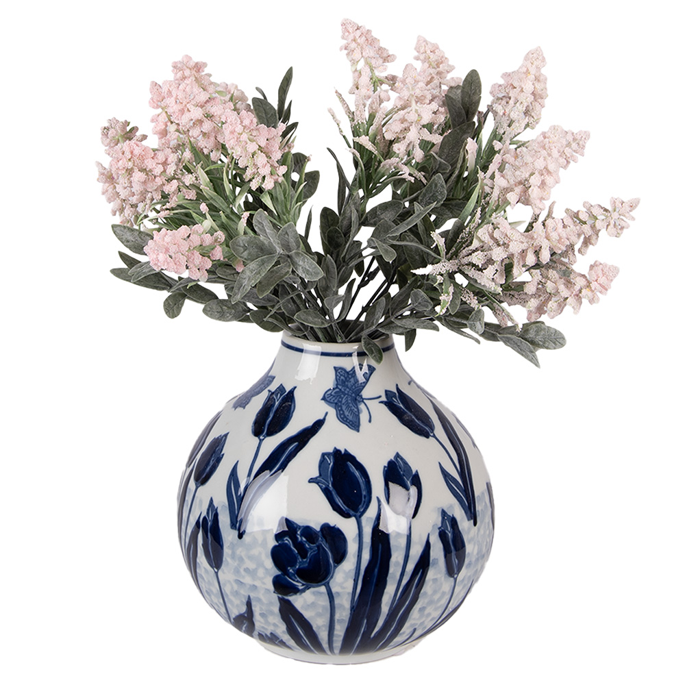 Vaas Ø 16X16 Cm Wit Blauw Keramiek-image