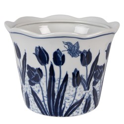Clayre & Eef Planter Ø 17x15 cm White Blue Ceramic
