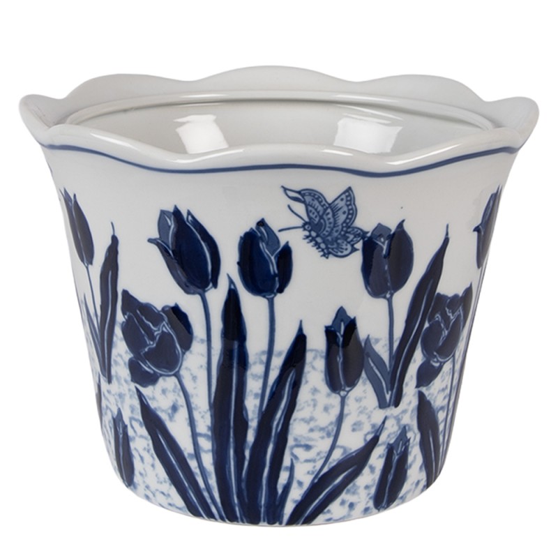 Clayre & Eef Planter Ø 17x15 cm White Blue Ceramic Clayre & Eef Planter Ø 17x15 cm White Blue Ceramic