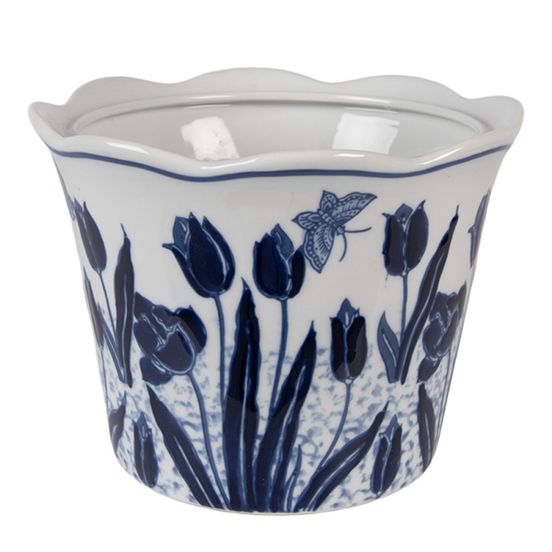Clayre & Eef Planter Ø 17x15 cm White Blue Ceramic Clayre & Eef Planter Ø 17x15 cm White Blue Ceramic