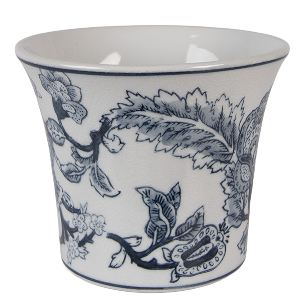 Clayre&Eef BloempotØ 16x13 cm Wit Blauw Keramiek afbeelding