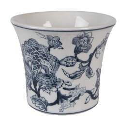 Clayre & Eef Fioriera Ø 16x13 cm Bianco Blu Ceramica