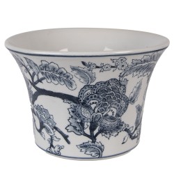Clayre & Eef Blumentopf Ø 22x15 cm Weiß Blau Keramik