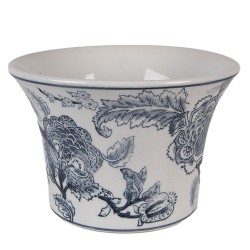 Clayre & Eef Blumentopf Ø 22x15 cm Weiß Blau Keramik
