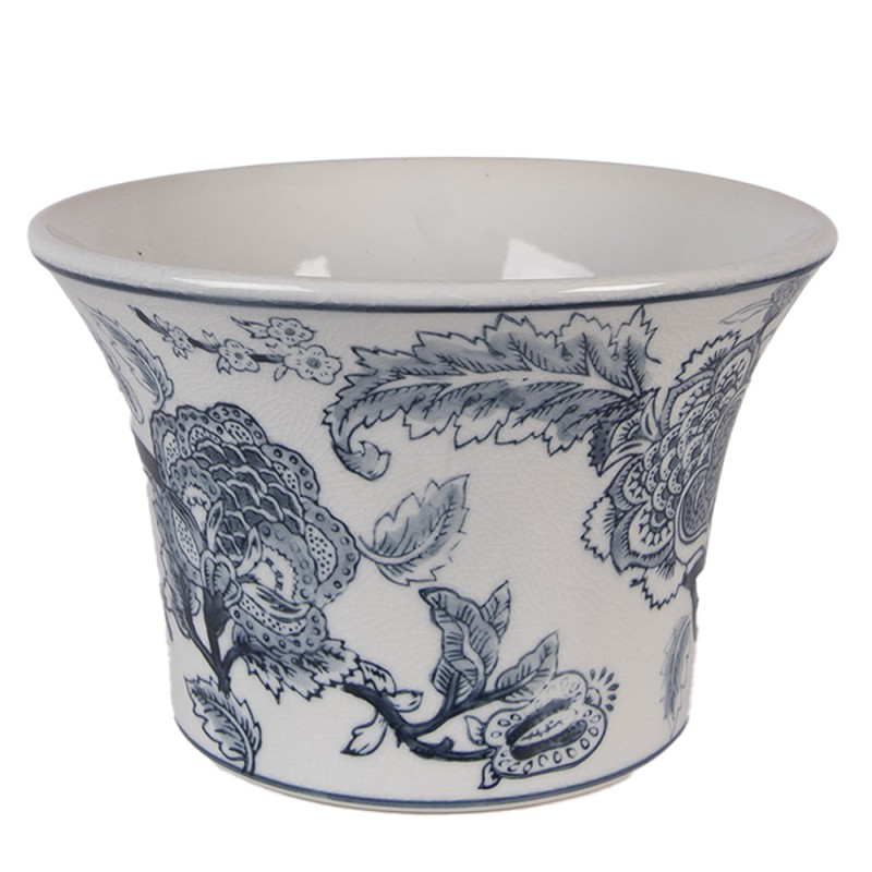 Clayre & Eef Blumentopf Ø 22x15 cm Weiß Blau Keramik Clayre & Eef Blumentopf Ø 22x15 cm Weiß Blau Keramik