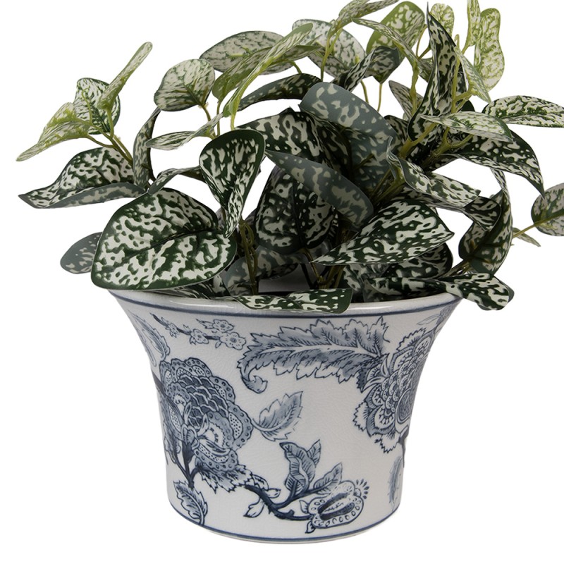 Clayre & Eef Blumentopf Ø 22x15 cm Weiß Blau Keramik Clayre & Eef Blumentopf Ø 22x15 cm Weiß Blau Keramik
