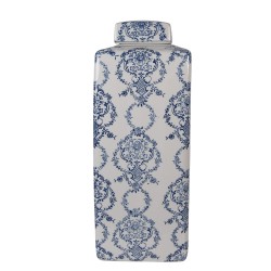 Clayre & Eef Vase mit Deckel 16x16x41 cm Weiß Blau Keramik