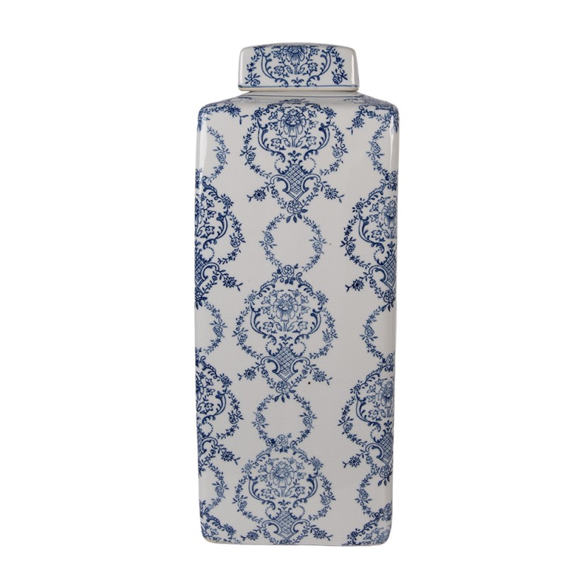 Clayre & Eef Vase mit Deckel 16x16x41 cm Weiß Blau Keramik Clayre & Eef Vase mit Deckel 16x16x41 cm Weiß Blau Keramik