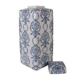 Clayre & Eef Vase mit Deckel 16x16x41 cm Weiß Blau Keramik