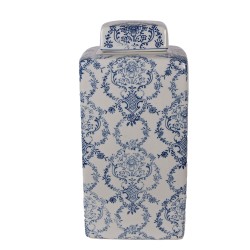 Clayre & Eef Vase mit Deckel 15x15x31 cm Weiß Blau Keramik