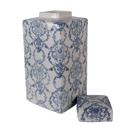 Clayre & Eef Vase mit Deckel 15x15x31 cm Weiß Blau Keramik