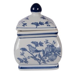Clayre & Eef Vorratsglasdeckel 13x13x17 cm Weiß Blau Keramik