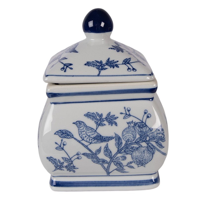 Clayre & Eef Vorratsglasdeckel 13x13x17 cm Weiß Blau Keramik Clayre & Eef Vorratsglasdeckel 13x13x17 cm Weiß Blau Keramik